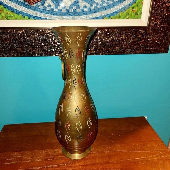 VTG Sarnabrass Etched 13.5" Brass Vase - Picture 1 of 6